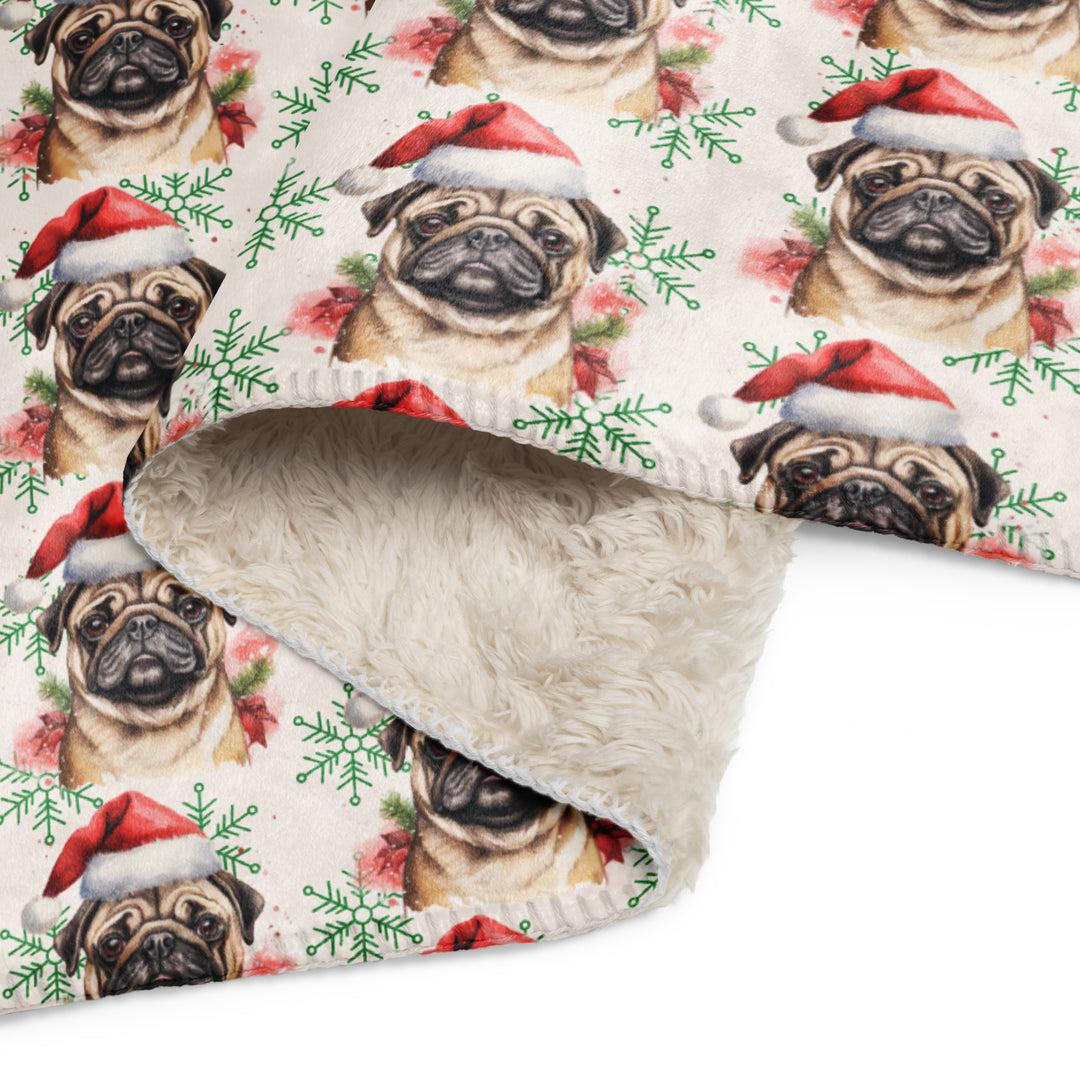 Santa Pug Christmas Sherpa blanket