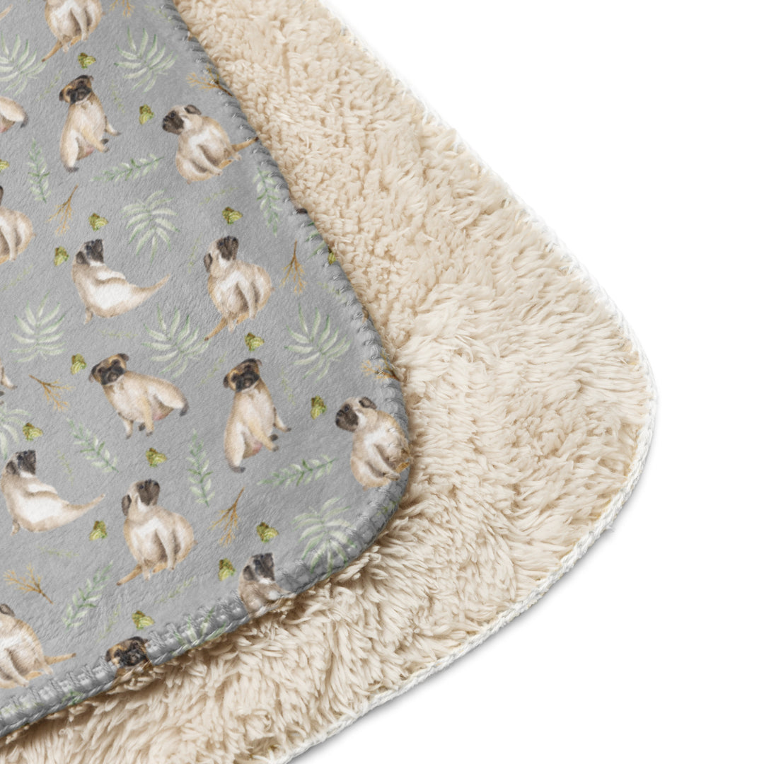 Watercolor Pug Gray Sherpa blanket