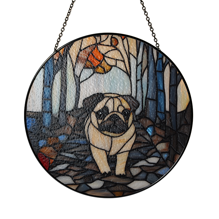 Pug Forest Glass Suncatcher