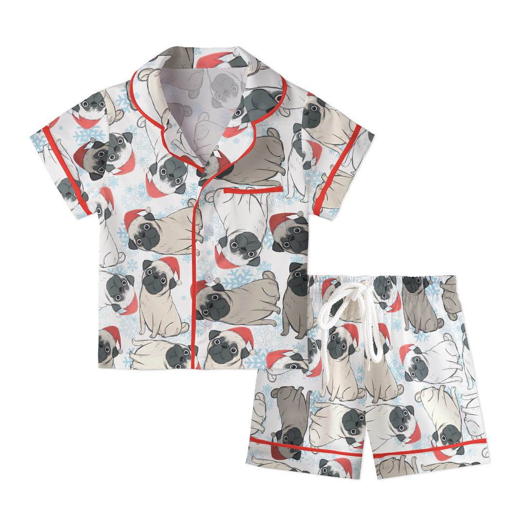 Christmas Pug Matching Family Satin Pajamas with Pockets