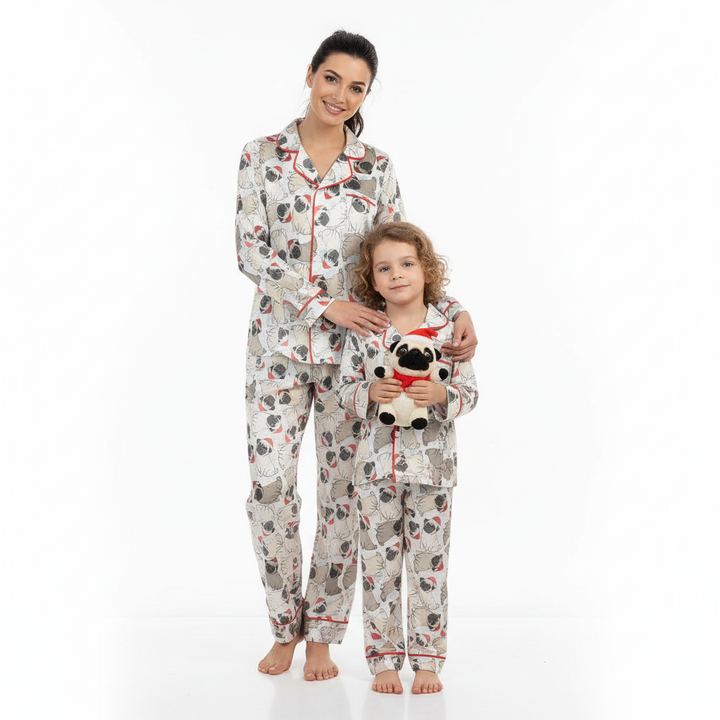 Christmas Pug Matching Family Satin Pajamas with Pockets