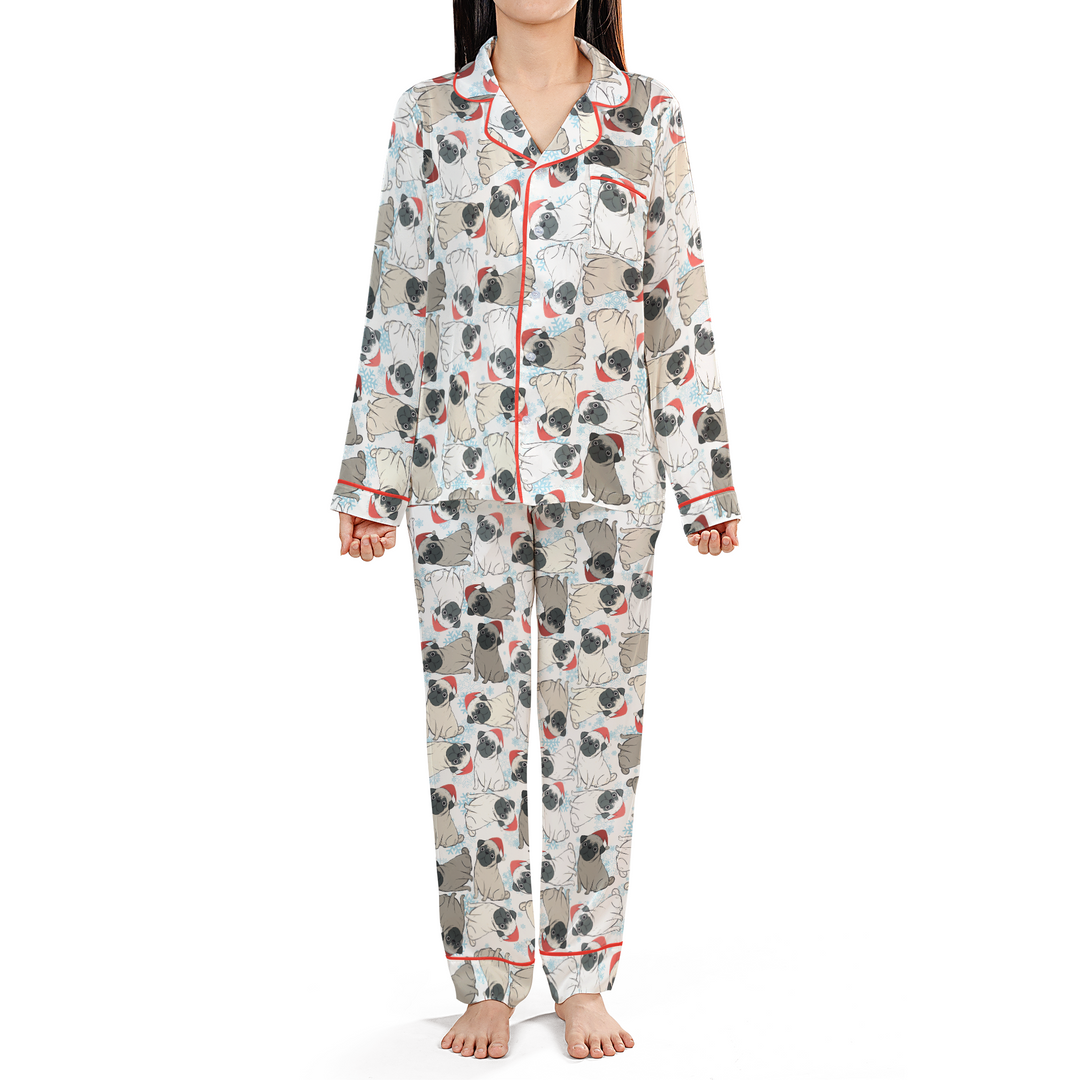 Christmas Pug Matching Family Satin Pajamas with Pockets