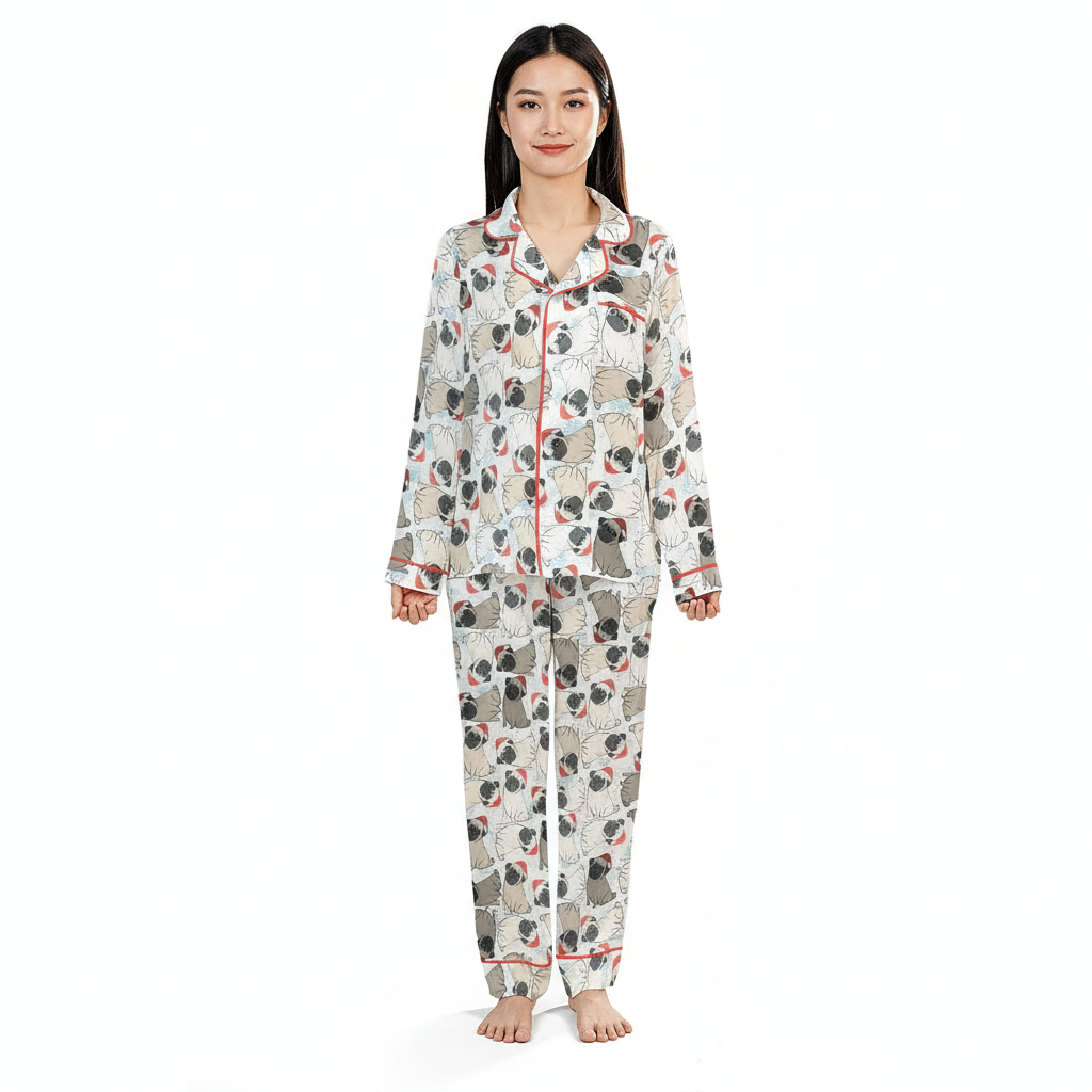 Christmas Pug Matching Family Satin Pajamas with Pockets