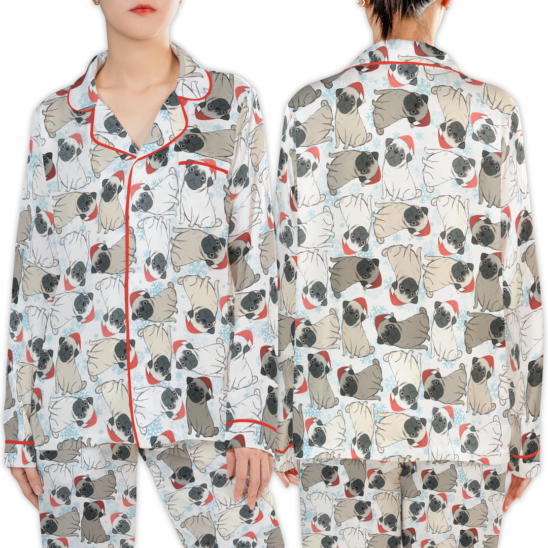 Christmas Pug Matching Family Satin Pajamas with Pockets