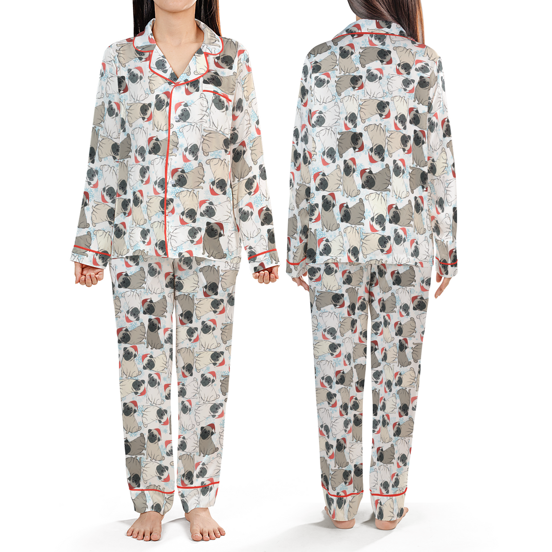 Christmas Pug Matching Family Satin Pajamas with Pockets