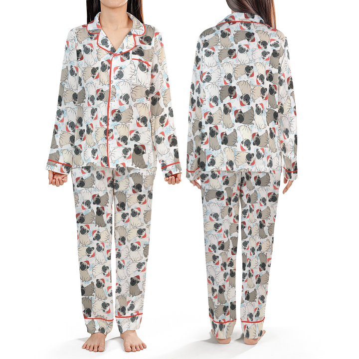 Christmas Pug Matching Family Satin Pajamas with Pockets