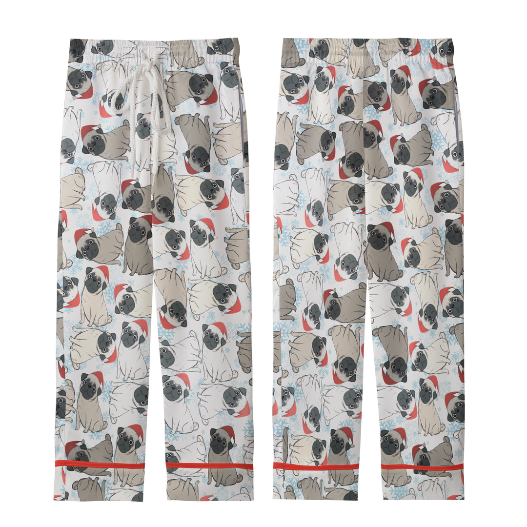 Christmas Pug Matching Family Satin Pajamas with Pockets