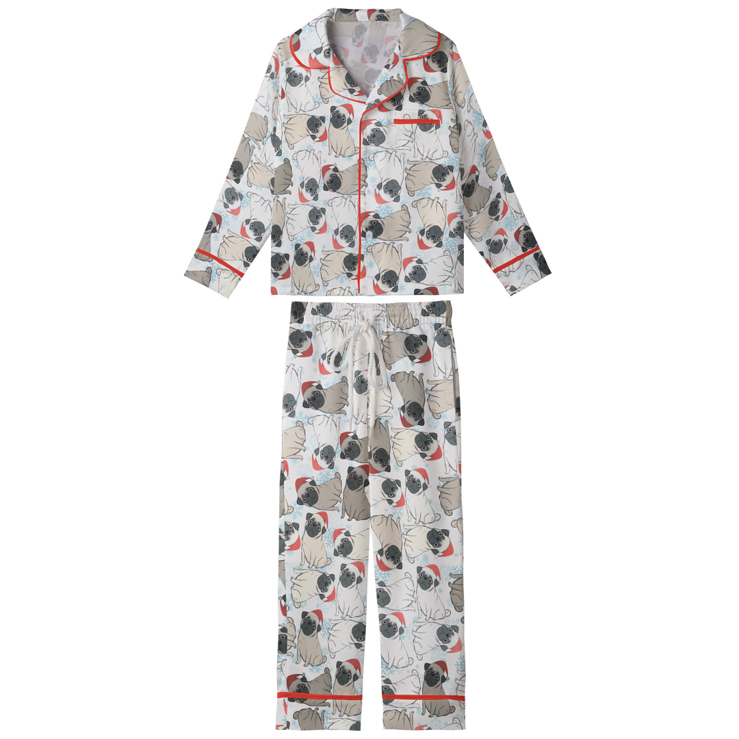 Christmas Pug Matching Family Satin Pajamas with Pockets