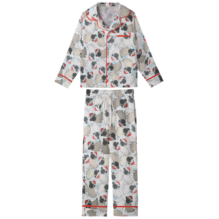 Christmas Pug Matching Family Satin Pajamas with Pockets