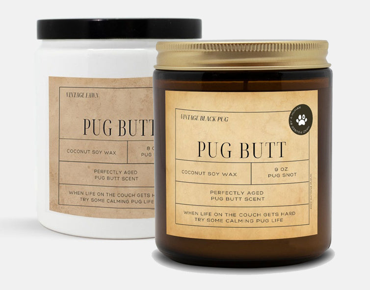 Pug Butt Scented Candle Set in Fawn and Black Pug Vintages Pug Life
